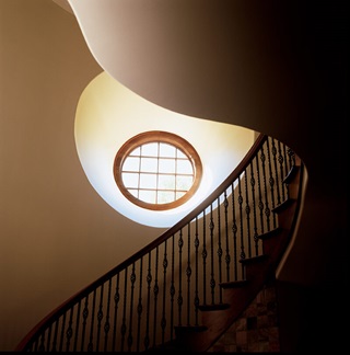 Looking up a winding staircase