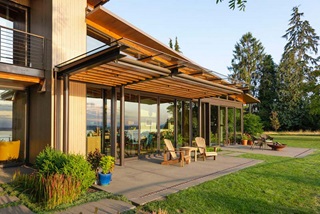 Exterior patio of Puget Sound home with Marvin Windows and Doors