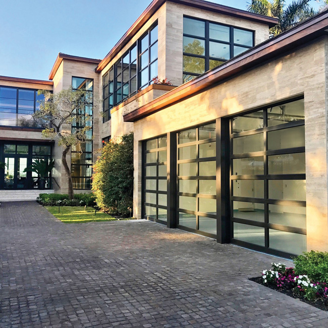 Marvin Coastline Glass Garage Door Storefront Picture Window - Brick Driveway